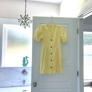 Wilfred Aritzia Linen Dress button down pale yellow XXS/ XS puff sleeve